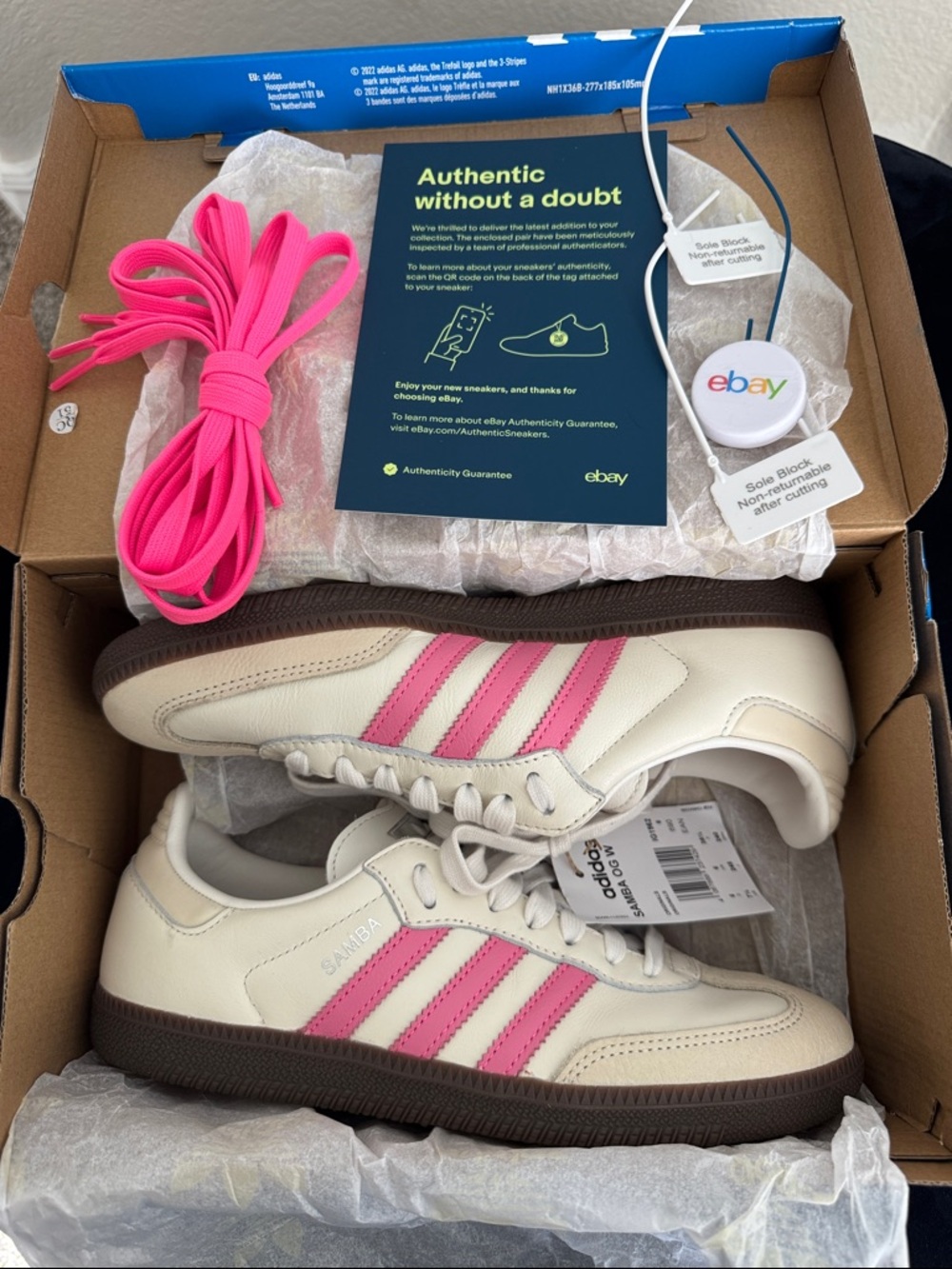 Womens Adidas Samba OG W Cream with Pink Stripes and Brown Sole - Picture 9 of 11
